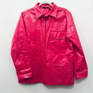 Vintage Robert Krugman Glossy Waxed Linen Hot Pink Fuchsia Jacket Size Large